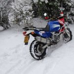 On a motorcycle in winter